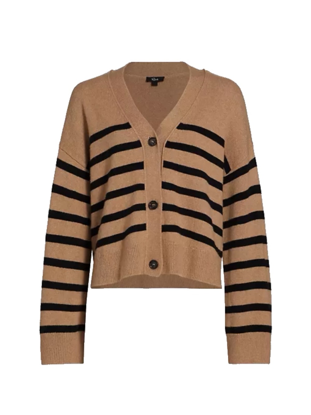 Rails Geneva Camel Black Stripe Wool Cashmere Cardigan L